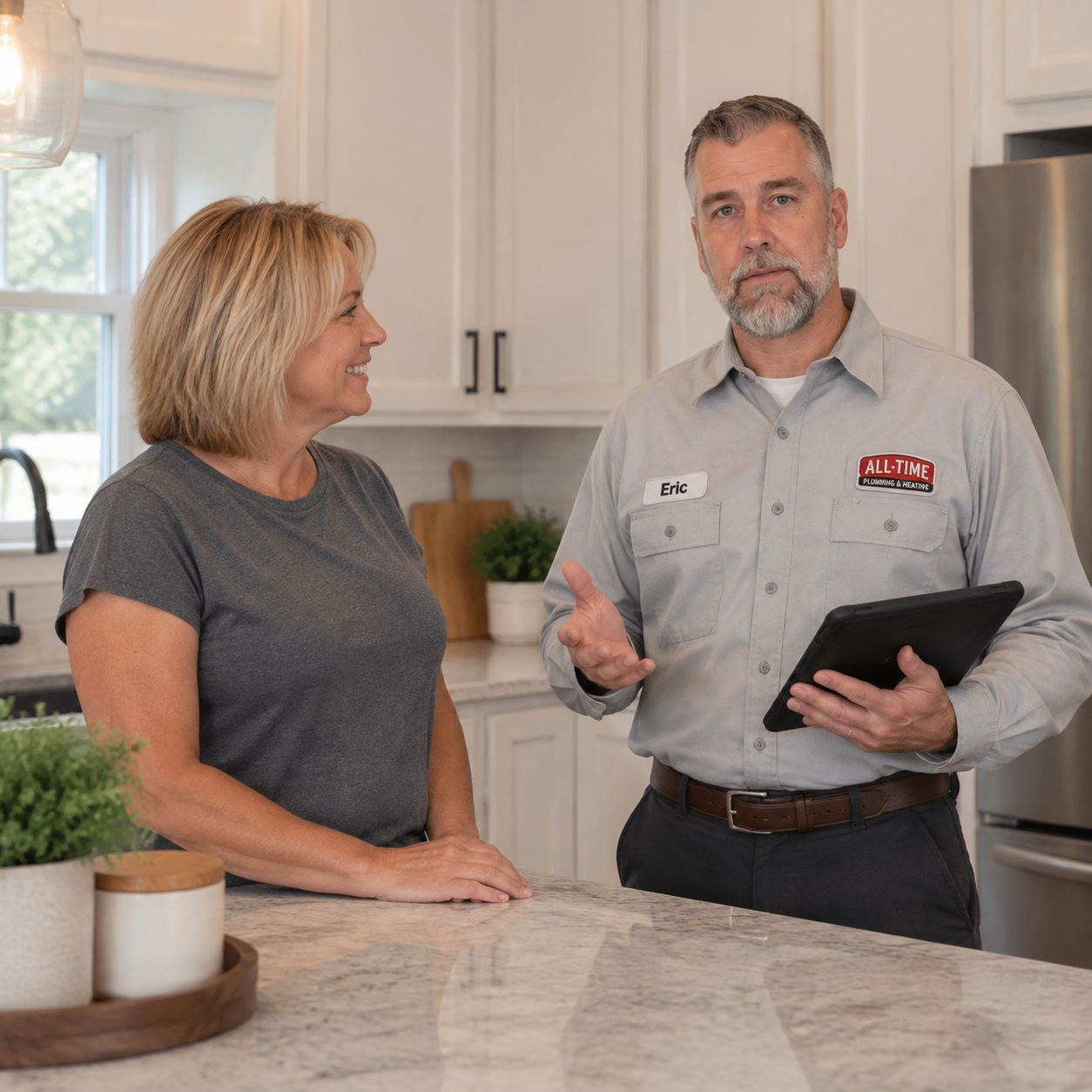 Eric talking with a customer